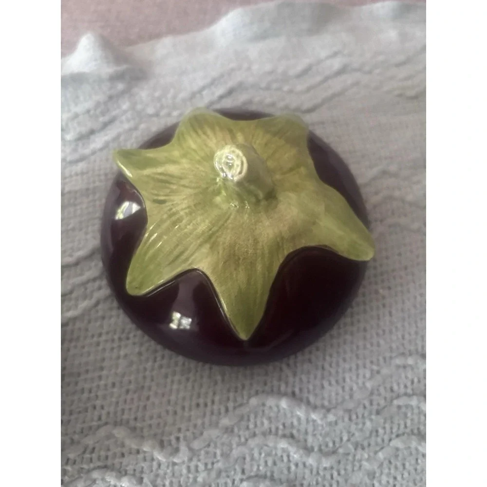 Vintage 1990 H & HD Dark Purple Ceramic Eggplant Canister Jar Made In Mexico